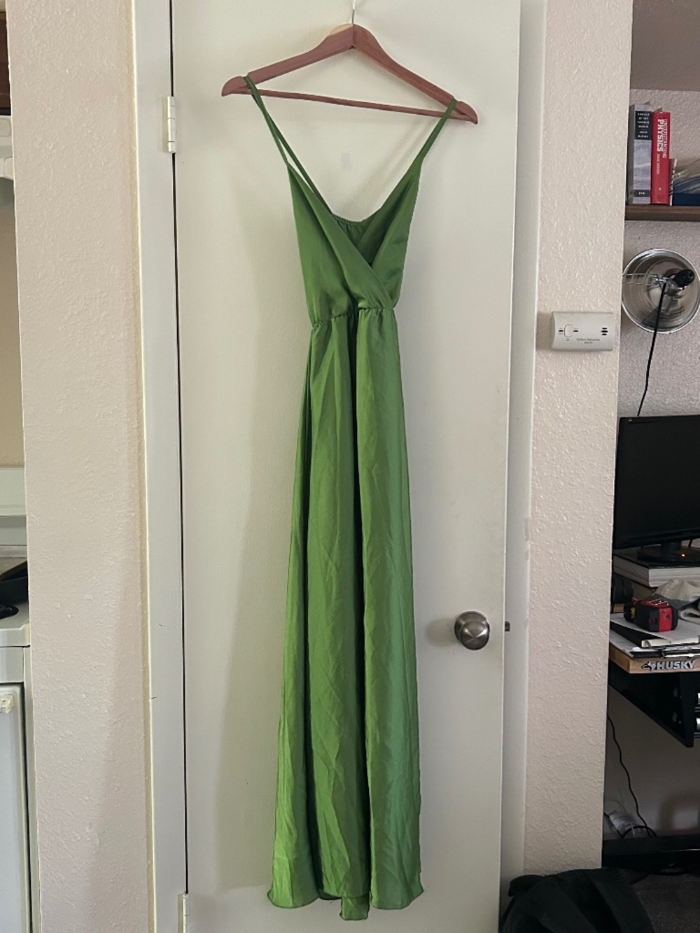 Satin green maxi dress